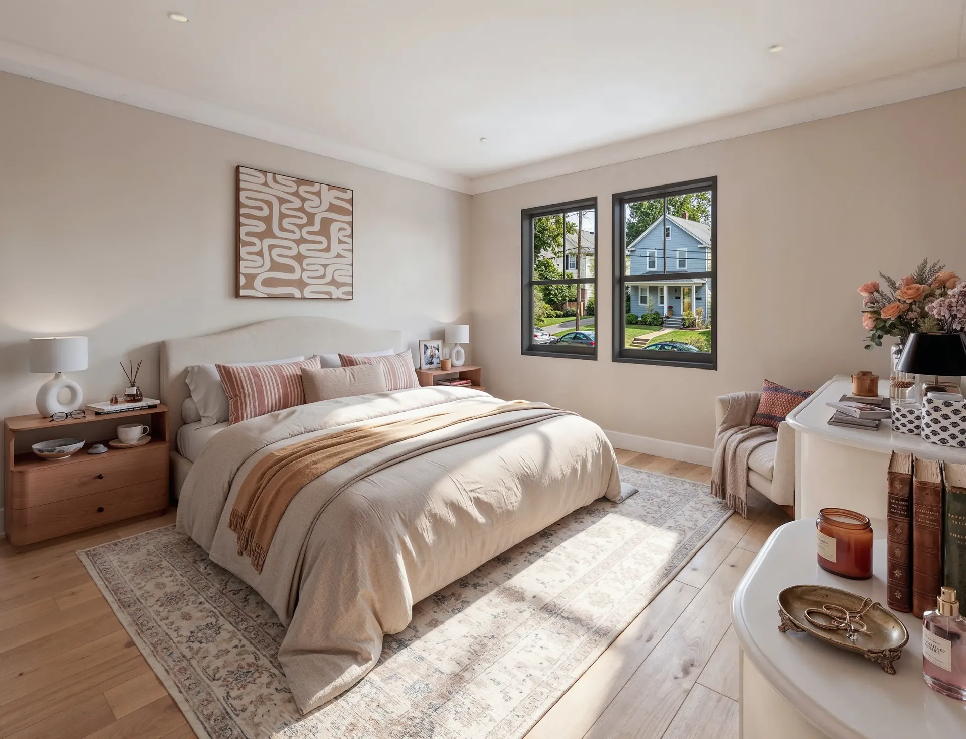 Owner's suite with a bed, side tables and a window