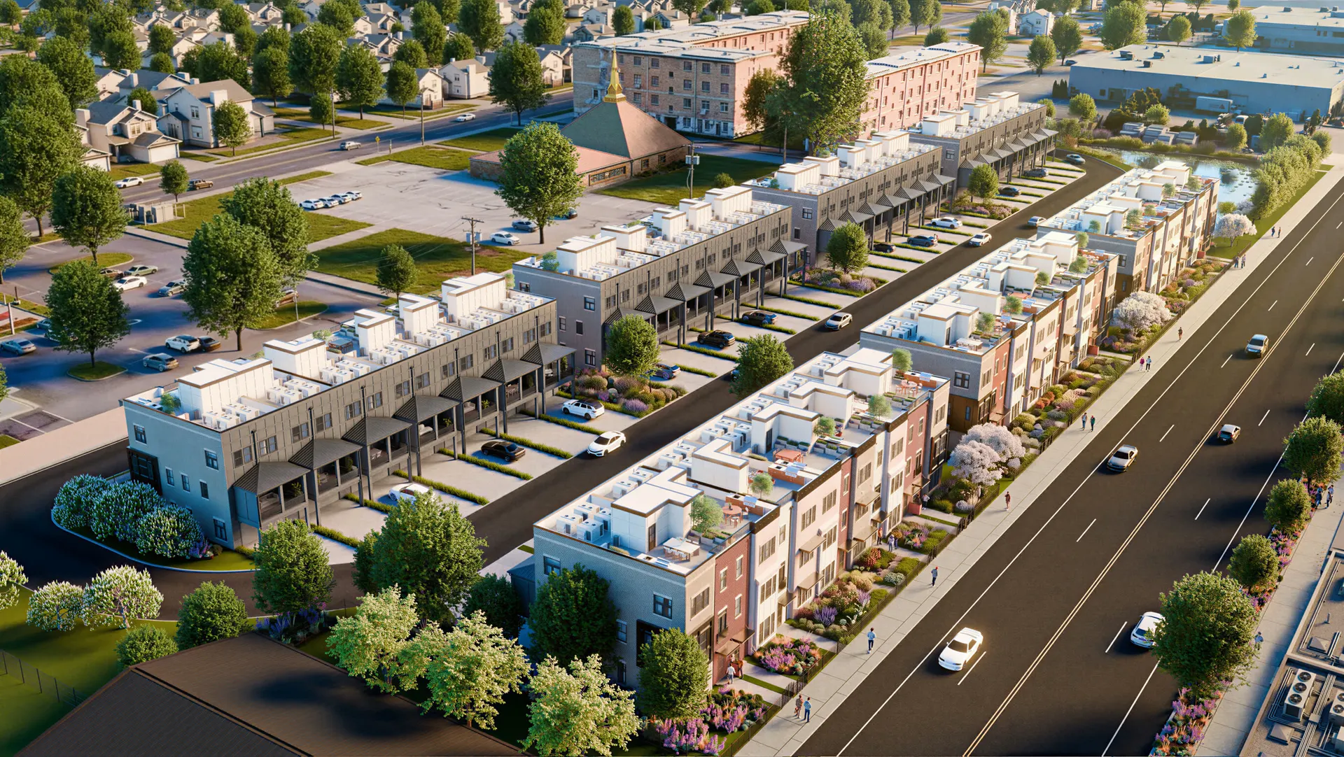 Aerial view of the site and the surrounding Portsmouth streets